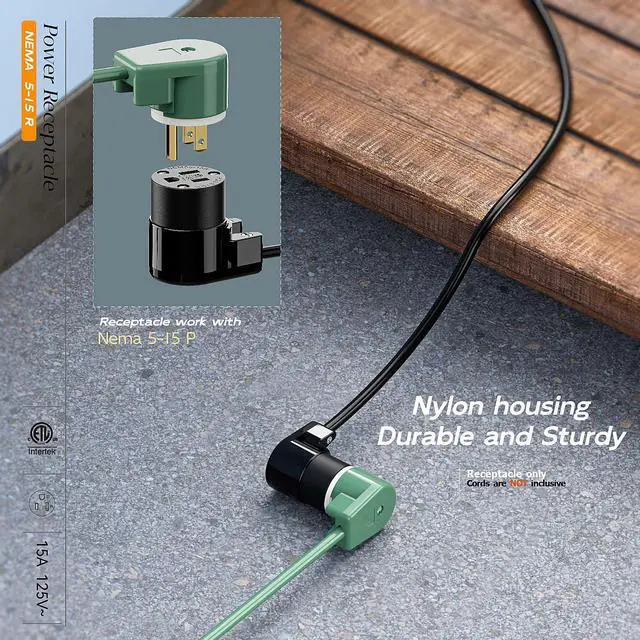 Alt view image 7 of 7 - NEMA 5-15R/5-15C Female Socket, Right Angle 5-15R Connector ETL Listed 15AMP/125VOLT,15A DIY Receptacle, USA Canada 3-Prong,15A Household AC Industrial Grade Cord End Socket Full Black