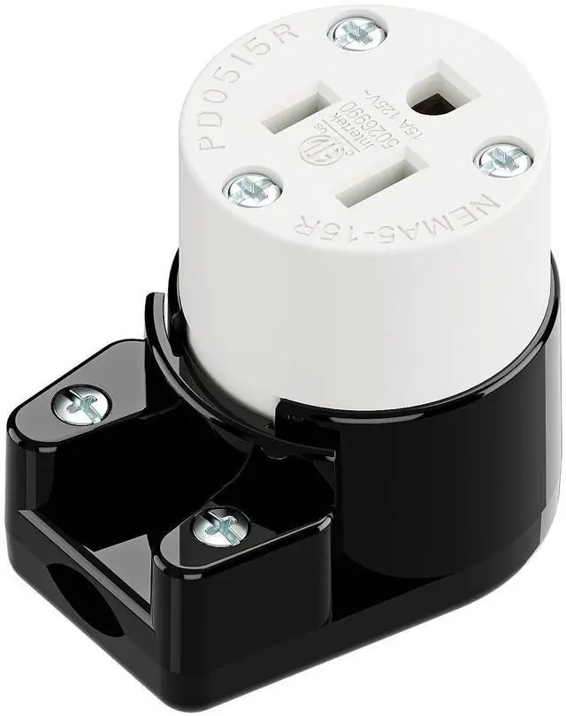 Main image of Nema 5-15R/5-15C Female Socket, Right Angle 5-15R Connector ETL Listed 15AMP/125VOLT,15A DIY Receptacle, USA Canada 3-Prong,15A Household AC Industrial Grade Cord End Socket Black/White