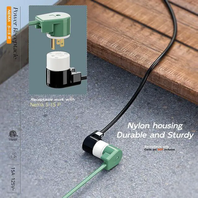 Alt view image 5 of 7 - Nema 5-15R/5-15C Female Socket, Right Angle 5-15R Connector ETL Listed 15AMP/125VOLT,15A DIY Receptacle, USA Canada 3-Prong,15A Household AC Industrial Grade Cord End Socket Black/White