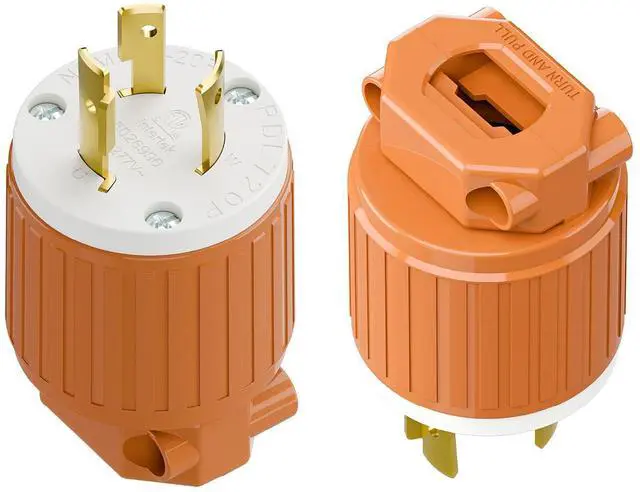 Main image of (2PACK) NEMA L7-20P Locking Plug, (ETL Listed) Cord End Connector, Twist Lock L7-20 20Amp 277Volt Male AC Connector, Industrial Grade 20A 277V Replacement Plugs PDL720P Orange