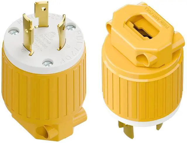 Main image of NEMA L7-20P Locking Plug, (2PACK) (ETL Listed) Cord End Connector, Twist Lock L7-20 20Amp 277Volt Male AC Connector, Industrial Grade 20A 277V Replacement Plugs PDL720P Yellow