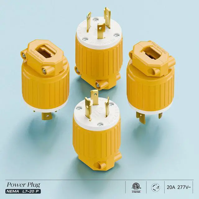 Alt view image 7 of 7 - NEMA L7-20P Locking Plug, (ETL Listed) Cord End Connector, Twist Lock L7-20 20Amp 277Volt Male AC Connector, Industrial Grade 20A 277V Replacement Plugs PDL720P Yellow