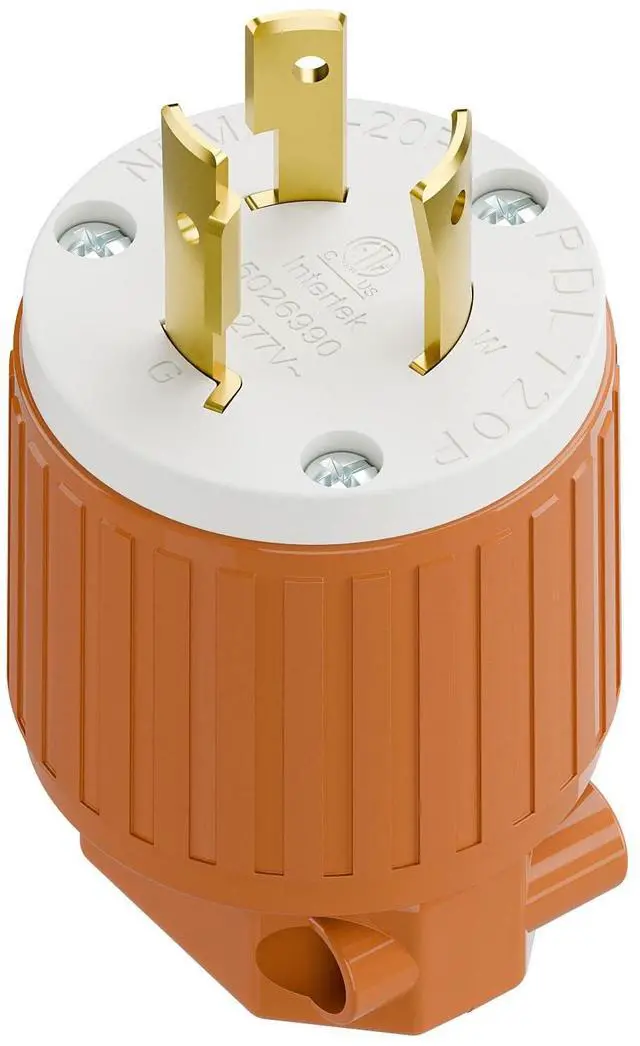 Main image of NEMA L7-20P Locking Plug, (ETL Listed) Cord End Connector, Twist Lock L7-20 20Amp 277Volt Male AC Connector, Industrial Grade 20A 277V Replacement Plugs PDL720P Orange