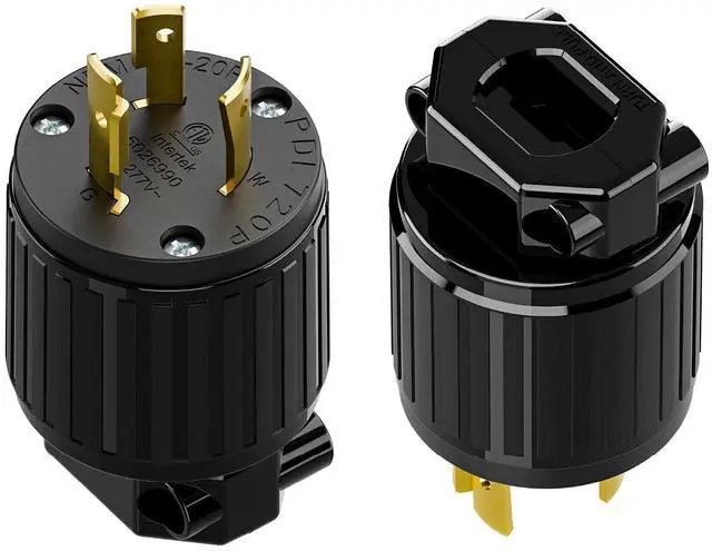 Main image of (2PACK) NEMA L7-20P Locking Plug, (ETL Listed) Cord End Connector, Twist Lock L7-20 20Amp 277Volt Male AC Connector, Industrial Grade 20A 277V Replacement Plugs PDL720P Black