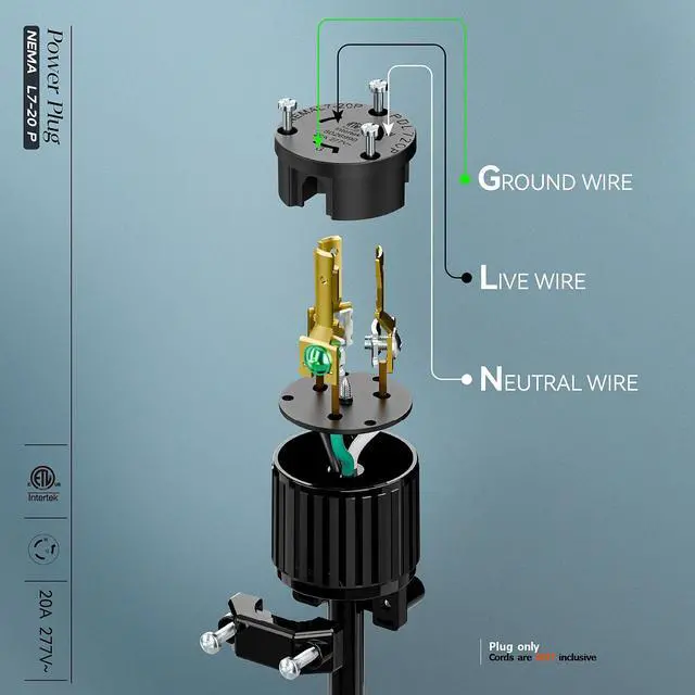 Alt view image 4 of 7 - (2PACK) NEMA L7-20P Locking Plug, (ETL Listed) Cord End Connector, Twist Lock L7-20 20Amp 277Volt Male AC Connector, Industrial Grade 20A 277V Replacement Plugs PDL720P Black