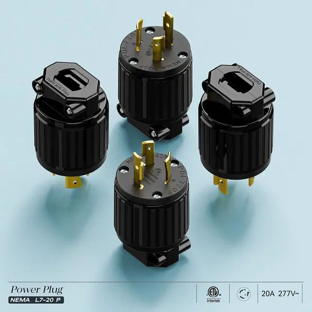 Alt view image 7 of 7 - (2PACK) NEMA L7-20P Locking Plug, (ETL Listed) Cord End Connector, Twist Lock L7-20 20Amp 277Volt Male AC Connector, Industrial Grade 20A 277V Replacement Plugs PDL720P Black