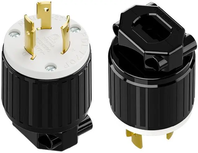 Main image of (2PACK) NEMA L7-20P Locking Plug, (ETL Listed) Cord End Connector, Twist Lock L7-20 20Amp 277Volt Male AC Connector, Industrial Grade 20A 277V Replacement Plugs PDL720P Black/White