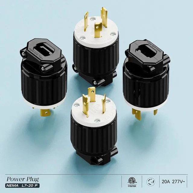 Alt view image 7 of 7 - NEMA L7-20P Locking Plug, (ETL Listed) Cord End Connector, Twist Lock L7-20 20Amp 277Volt Male AC Connector, Industrial Grade 20A 277V Replacement Plugs PDL720P Black/White