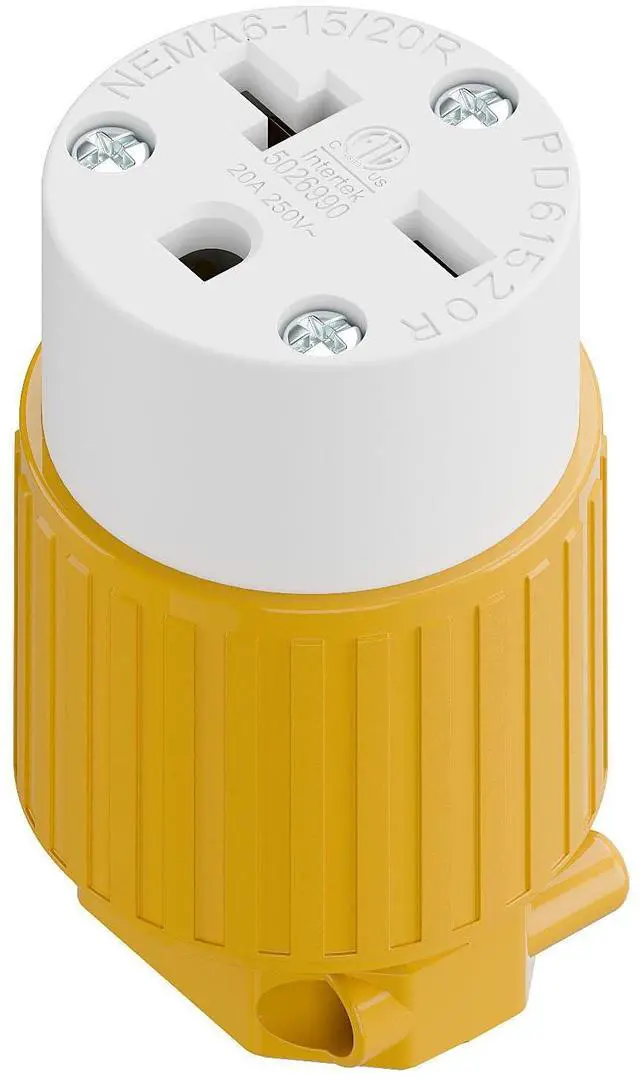 Main image of NEMA 6-20R Female Socket,20Amp/250Volt, NEMA 6-15R 15A/250V ETL Listed Heavy Duty 3-Prong Female Straight Blade Connector, 15/20Amp 250V AC Industrial Grade Cord End Socket, Yellow