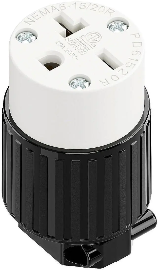 Main image of NEMA 6-20R Female Socket,20Amp/250Volt, NEMA 6-15R 15A/250V ETL Listed Heavy Duty 3-Prong Female Straight Blade Connector, 15/20Amp 250V AC Industrial Grade Cord End Socket, Black/White