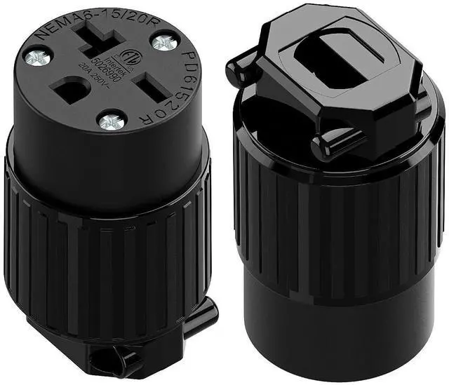 Main image of (2PACK) NEMA 6-20R Female Socket,20Amp/250Volt, NEMA 6-15R 15A/250V ETL Listed Heavy Duty 3-Prong Female Straight Blade Connector, 15/20Amp 250V AC Industrial Grade Cord End Socket, Black