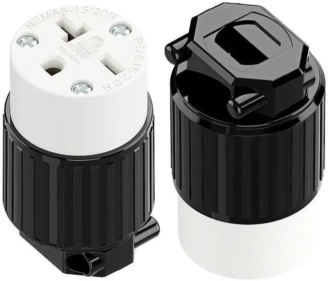 Main image of (2PACK) NEMA 6-20R Female Socket,20Amp/250Volt, NEMA 6-15R 15A/250V ETL Listed Heavy Duty 3-Prong Female Straight Blade Connector, 15/20Amp 250V AC Industrial Grade Cord End Socket, Black/White