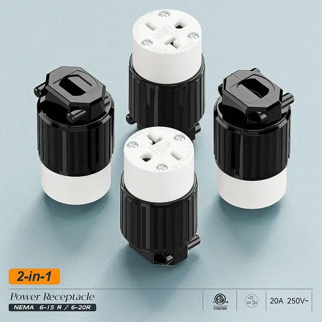 Alt view image 7 of 7 - NEMA 6-20R Female Socket,20Amp/250Volt, NEMA 6-15R 15A/250V ETL Listed Heavy Duty 3-Prong Female Straight Blade Connector, 15/20Amp 250V AC Industrial Grade Cord End Socket, Black/White