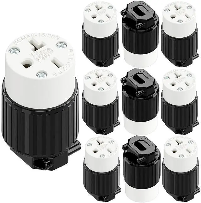 Main image of (10PACK) NEMA 6-20R Female Socket,20Amp/250Volt, NEMA 6-15R 15A/250V ETL Listed Heavy Duty 3-Prong Female Straight Blade Connector, 15/20Amp 250V AC Industrial Grade Cord End Socket, Black/White