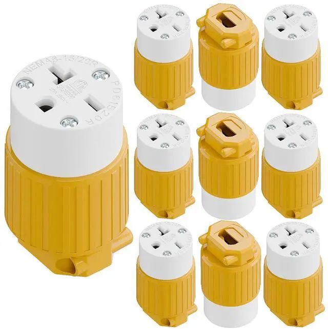 Main image of (10PACK) NEMA 6-20R Female Socket,20Amp/250Volt, NEMA 6-15R 15A/250V ETL Listed Heavy Duty 3-Prong Female Straight Blade Connector, 15/20Amp 250V AC Industrial Grade Cord End Socket, Yellow