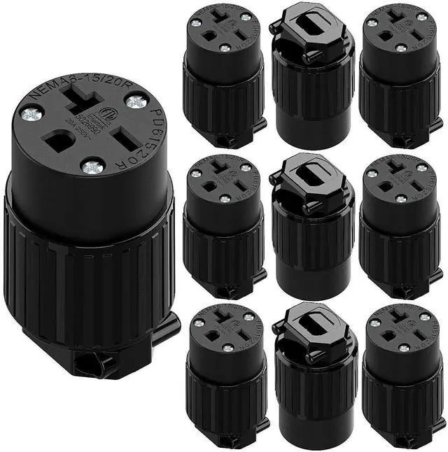 Main image of (10PACK) NEMA 6-20R Female Socket,20Amp/250Volt, NEMA 6-15R 15A/250V ETL Listed Heavy Duty 3-Prong Female Straight Blade Connector, 15/20Amp 250V AC Industrial Grade Cord End Socket, Black