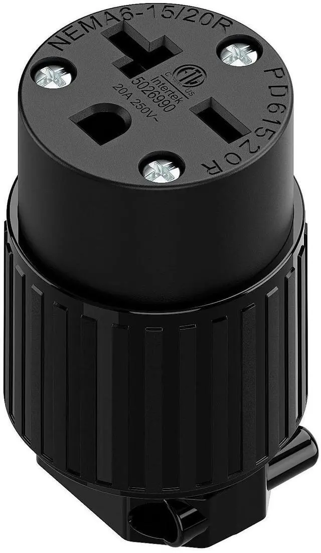 Main image of NEMA 6-20R Female Socket,20Amp/250Volt, NEMA 6-15R 15A/250V ETL Listed Heavy Duty 3-Prong Female Straight Blade Connector, 15/20Amp 250V AC Industrial Grade Cord End Socket, Black