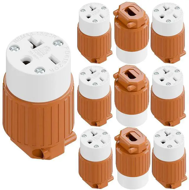 Main image of (10PACK) NEMA 6-20R Female Socket,20Amp/250Volt, NEMA 6-15R 15A/250V ETL Listed Heavy Duty 3-Prong Female Straight Blade Connector, 15/20Amp 250V AC Industrial Grade Cord End Socket, Orange