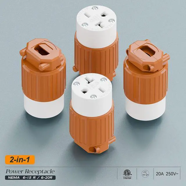Alt view image 7 of 7 - (10PACK) NEMA 6-20R Female Socket,20Amp/250Volt, NEMA 6-15R 15A/250V ETL Listed Heavy Duty 3-Prong Female Straight Blade Connector, 15/20Amp 250V AC Industrial Grade Cord End Socket, Orange