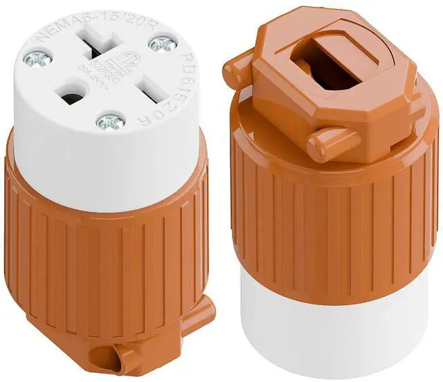 Main image of (2PACK) NEMA 6-20R Female Socket,20Amp/250Volt, NEMA 6-15R 15A/250V ETL Listed Heavy Duty 3-Prong Female Straight Blade Connector, 15/20Amp 250V AC Industrial Grade Cord End Socket, Orange