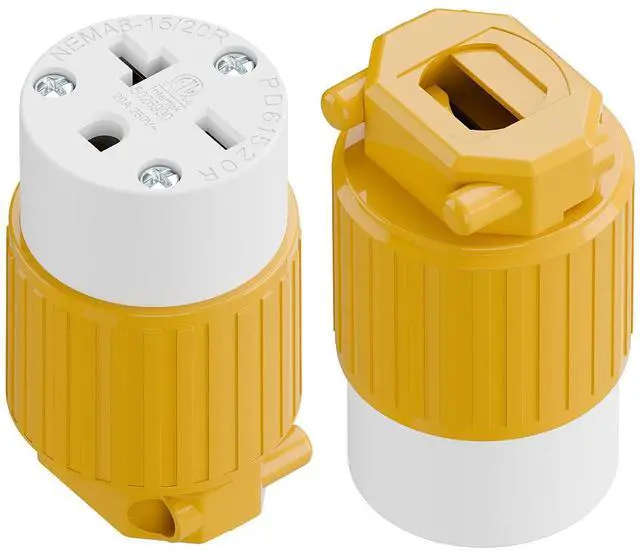 Main image of (2PACK) NEMA 6-20R Female Socket,20Amp/250Volt, NEMA 6-15R 15A/250V ETL Listed Heavy Duty 3-Prong Female Straight Blade Connector, 15/20Amp 250V AC Industrial Grade Cord End Socket, Yellow