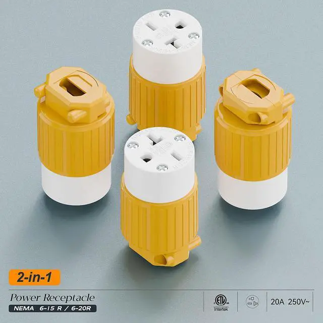 Alt view image 7 of 7 - (2PACK) NEMA 6-20R Female Socket,20Amp/250Volt, NEMA 6-15R 15A/250V ETL Listed Heavy Duty 3-Prong Female Straight Blade Connector, 15/20Amp 250V AC Industrial Grade Cord End Socket, Yellow