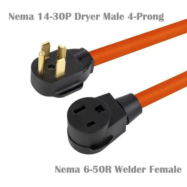 Alt view image 2 of 4 - 1.5-Foot Nema 14-30P to 6-50R Welder Adapter Cable, 14-30 30A 4-Prong Dryer to 6-50R, STW 10 AWG Heavy Duty Cable