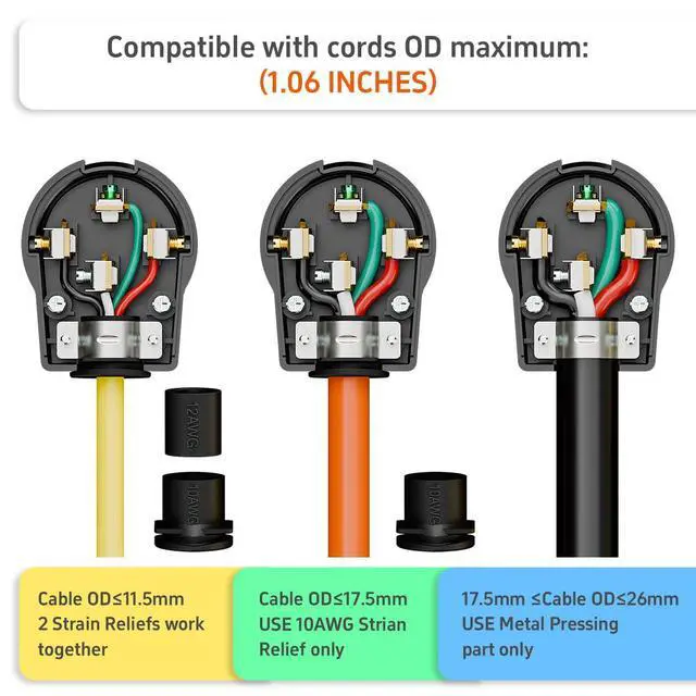 Alt view image 5 of 7 - Nema 14-50P Plug 50 Amp 125/250 Volt DIY Plug, 50Amp 4-Prong Dryer Plug for Dyer and Ranges, Work with Cable OD Max. 1.06 Inch