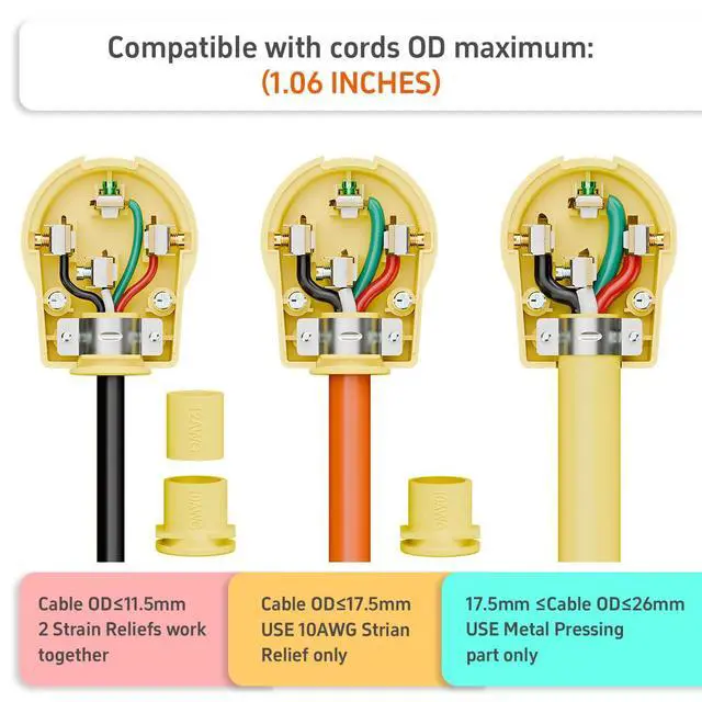 Alt view image 5 of 7 - Nema 14-50P 50 Amp 125/250 Volt DIY Plug, 50Amp 4-Prong Dryer Plug for Dryers and Ranges, Works with Cable OD Max. 1.06 Inch Yellow