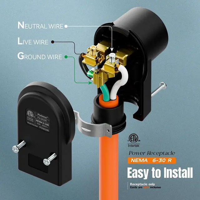 Alt view image 4 of 7 - NEMA 6-30R Plug,6-30 30A/250V Female Connector, (ETL Certified) 30Amp 250Volt Cord End Socket, Female 30A Welder Receptacle, Heavy Duty, Black.