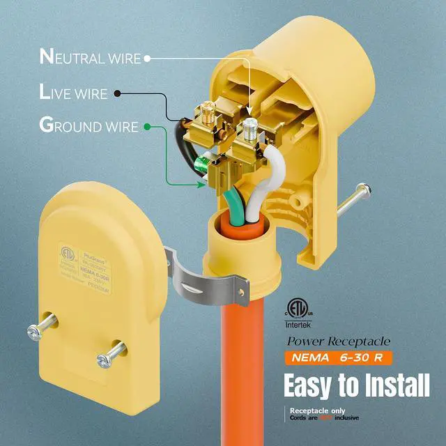 Alt view image 4 of 7 - NEMA 6-30R Plug,6-30 30A/250V Female Connector, (ETL Certified) 30Amp 250Volt Cord End Socket, Female 30A Welder Receptacle, Heavy Duty, Yellow.