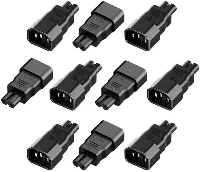 Main image of 10Pack IEC 320 C14 to C7 AC Adapter, PVC Molded IEC 3Pole Male to 2Pole Female Figure 8 Power Adapter, 10A 125V/2.5A 250V, Black Color