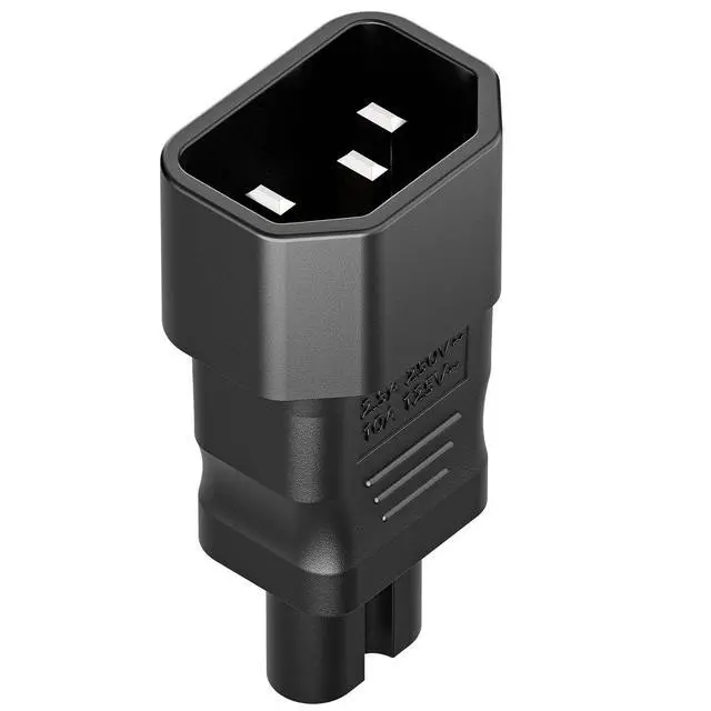 Alt view image 7 of 7 - 10Pack IEC 320 C14 to C7 AC Adapter, PVC Molded IEC 3Pole Male to 2Pole Female Figure 8 Power Adapter, 10A 125V/2.5A 250V, Black Color