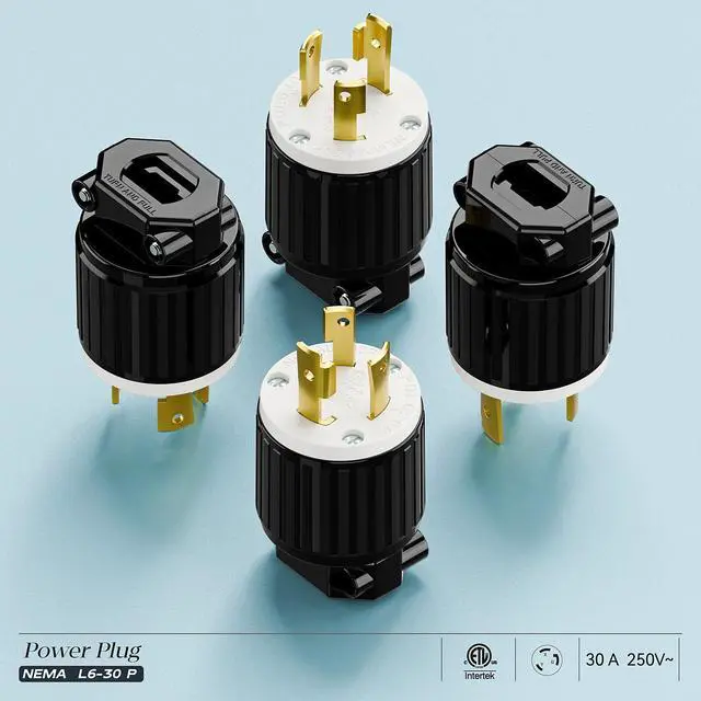 Alt view image 7 of 7 - (2PACK) NEMA L6-30P Locking Plug, (ETL Listed) Twist Lock L6-30 30Amp 250Volt Male AC Connector, Industrial Grade 30A 250V Replacement Plugs, T-Shaped Rotated Blade, PDL630P Black/White