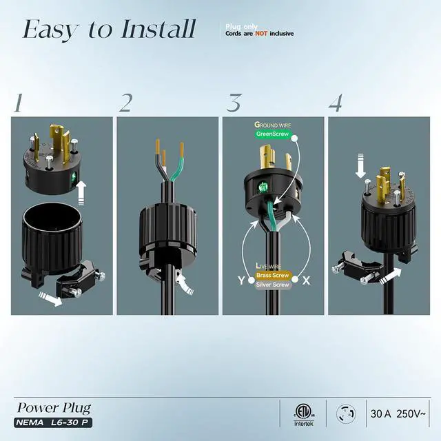 Alt view image 3 of 7 - NEMA L6-30P Locking Plug, (ETL Listed) Twist Lock L6-30 30Amp 250Volt Male AC Connector, Industrial Grade 30A 250V Replacement Plugs, T-Shaped Rotated Blade, PDL630P Black