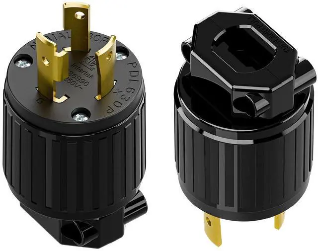 Main image of (2PACK) NEMA L6-30P Locking Plug, (ETL Listed) Twist Lock L6-30 30Amp 250Volt Male AC Connector, Industrial Grade 30A 250V Replacement Plugs, T-Shaped Rotated Blade, PDL630P Black