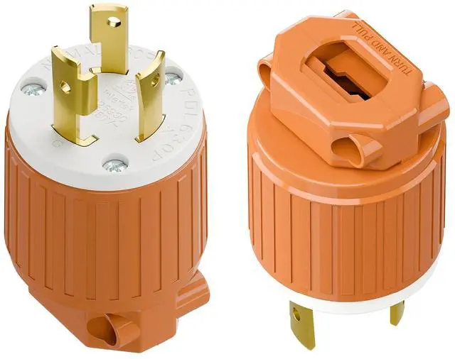 Main image of (2PACK) NEMA L6-30P Locking Plug, (ETL Listed) Twist Lock L6-30 30Amp 250Volt Male AC Connector, Industrial Grade 30A 250V Replacement Plugs, T-Shaped Rotated Blade, PDL630P Orange