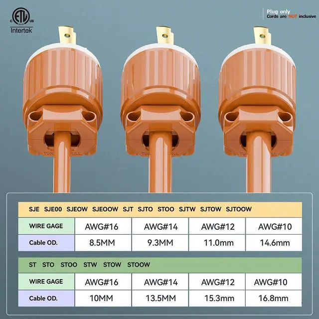 Alt view image 6 of 7 - NEMA L6-30P Locking Plug, (ETL Listed) Twist Lock L6-30 30Amp 250Volt Male AC Connector, Industrial Grade 30A 250V Replacement Plugs, T-Shaped Rotated Blade, PDL630P Orange