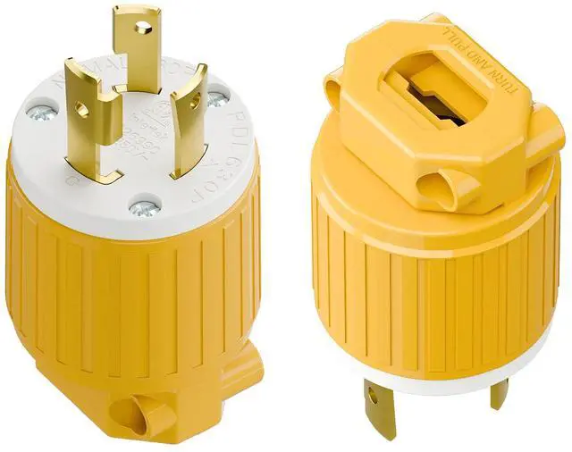Main image of (2PACK) NEMA L6-30P Locking Plug, (ETL Listed) Twist Lock L6-30 30Amp 250Volt Male AC Connector, Industrial Grade 30A 250V Replacement Plugs, T-Shaped Rotated Blade, PDL630P Yellow
