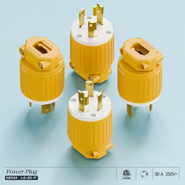 Alt view image 7 of 7 - NEMA L6-30P Locking Plug, (ETL Listed) Twist Lock L6-30 30Amp 250Volt Male AC Connector, Industrial Grade 30A 250V Replacement Plugs, T-Shaped Rotated Blade, PDL630P Yellow