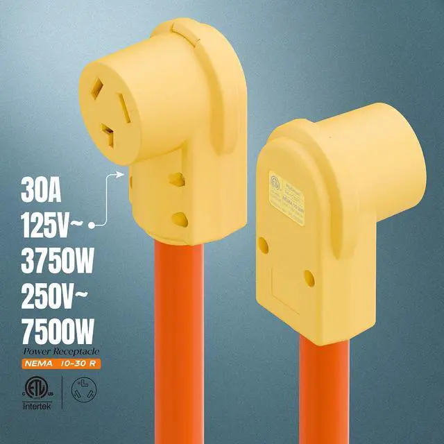 Alt view image 6 of 7 - NEMA 10-30R Plug,10-30 30A/125/250V Female Connector, (ETL Certified) 30Amp 125/250Volt Cord End Socket, Female 30A Dryer Receptacle, Heavy Duty, Yellow.