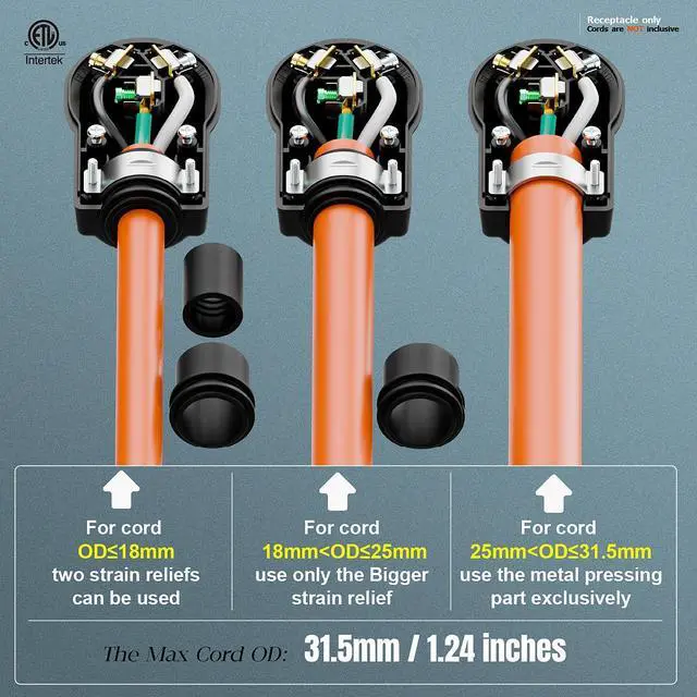 Alt view image 5 of 7 - 2PACK NEMA 10-30R Plug,10-30 30A/125/250V Female Connector, (ETL Certified) 30Amp 125/250Volt Cord End Socket, Female 30A Dryer Receptacle, Heavy Duty, Black.