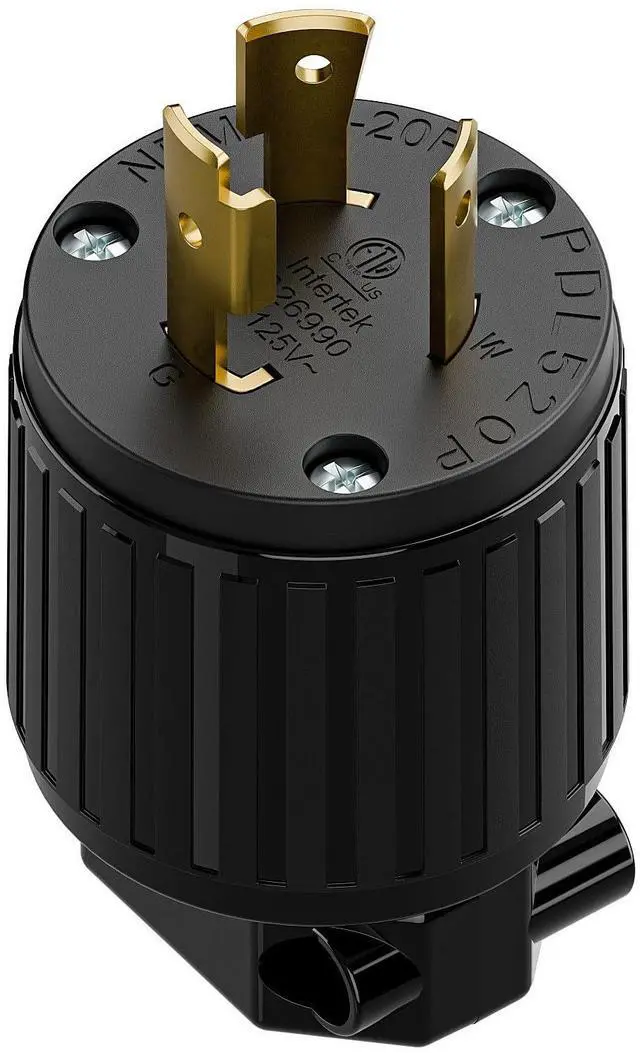 Main image of NEMA L5-20P Locking Plug, Twist Lock L5-20 20Amp 125Volt Generator Plugs, Industrial Grade Lock in Male 20A/125V Connector, ETL Listed Heavy Duty Plug for Generators Black Color