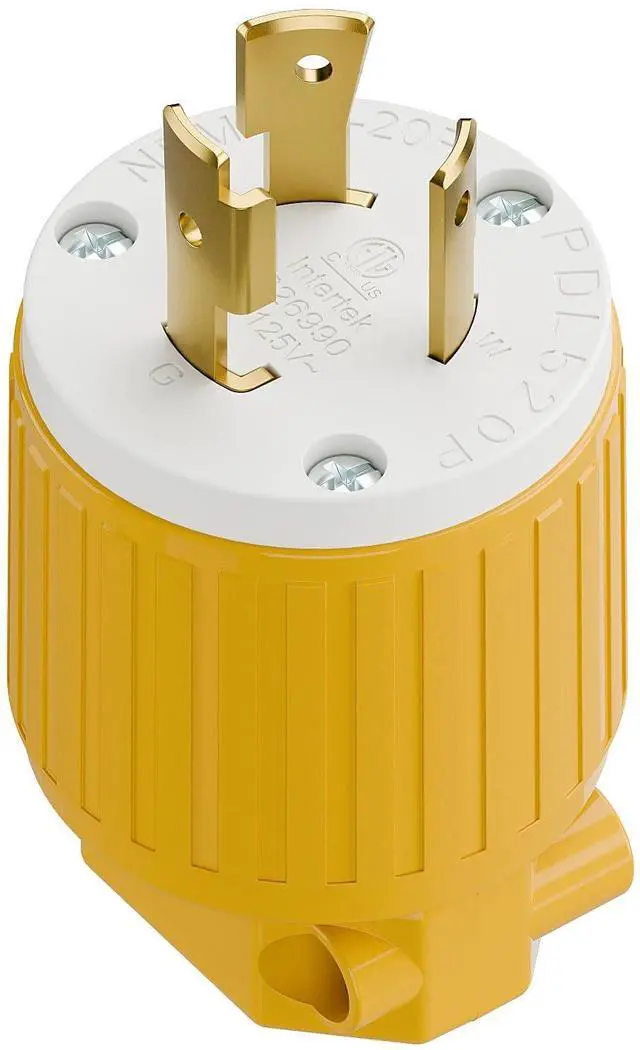 Main image of NEMA L5-20P Locking Plug, Twist Lock L5-20 20Amp 125Volt Generator Plugs, Industrial Grade Lock in Male 20A/125V Connector, ETL Listed Heavy Duty Plug for Generators Yellow Color