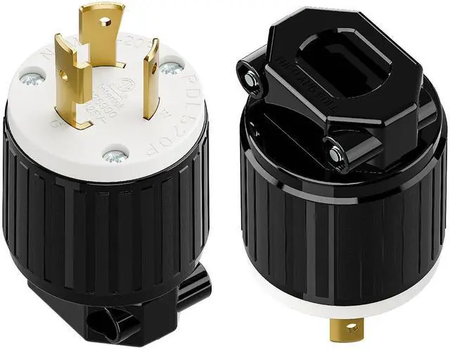 Main image of (2PACK) NEMA L5-20P Locking Plug, Twist Lock L5-20 20Amp 125Volt Generator Plugs, Industrial Grade Lock in Male 20A/125V Connector, ETL Listed Heavy Duty Plug for Generators Black/White Color
