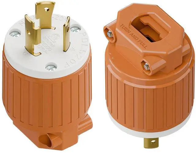 Main image of (2PACK) NEMA L5-20P Locking Plug, Twist Lock L5-20 20Amp 125Volt Generator Plugs, Industrial Grade Lock in Male 20A/125V Connector, ETL Listed Heavy Duty Plug for Generators Orange Color
