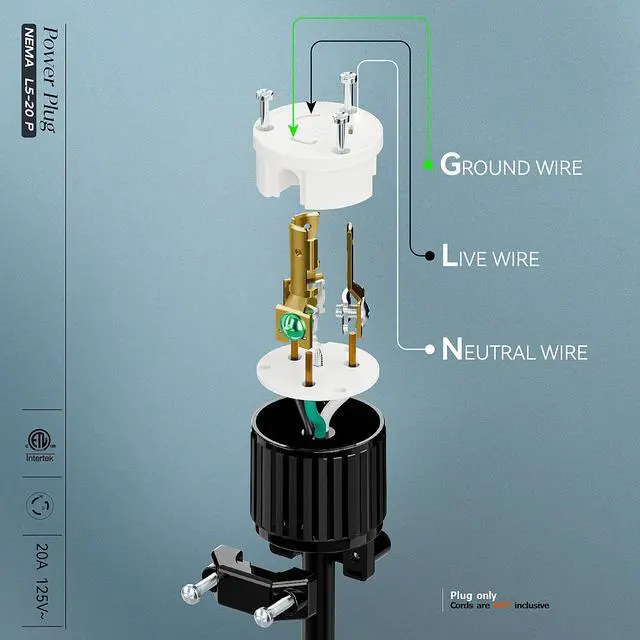 Alt view image 4 of 7 - (2PACK) NEMA L5-20P Locking Plug, Twist Lock L5-20 20Amp 125Volt Generator Plugs, Industrial Grade Lock in Male 20A/125V Connector, ETL Listed Heavy Duty Plug for Generators Black/White Color