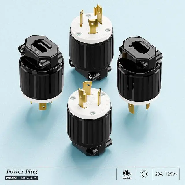 Alt view image 7 of 7 - (2PACK) NEMA L5-20P Locking Plug, Twist Lock L5-20 20Amp 125Volt Generator Plugs, Industrial Grade Lock in Male 20A/125V Connector, ETL Listed Heavy Duty Plug for Generators Black/White Color