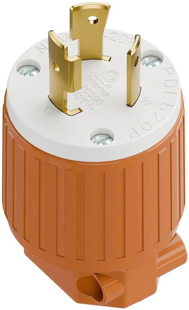 Main image of NEMA L5-20P Locking Plug, Twist Lock L5-20 20Amp 125Volt Generator Plugs, Industrial Grade Lock in Male 20A/125V Connector, ETL Listed Heavy Duty Plug for Generators Orange Color