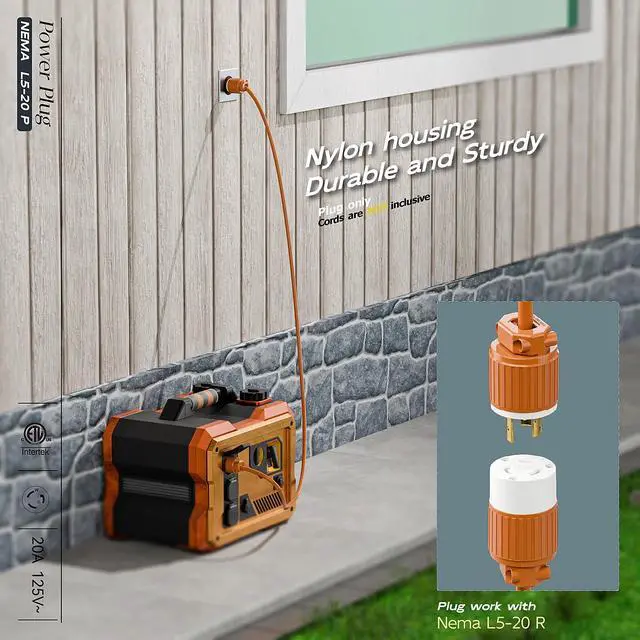 Alt view image 6 of 7 - NEMA L5-20P Locking Plug, Twist Lock L5-20 20Amp 125Volt Generator Plugs, Industrial Grade Lock in Male 20A/125V Connector, ETL Listed Heavy Duty Plug for Generators Orange Color